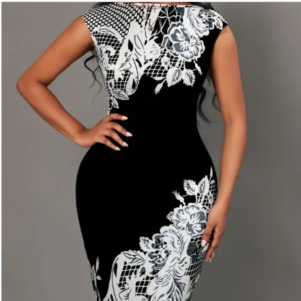 Floral Print Boat Neck Dress